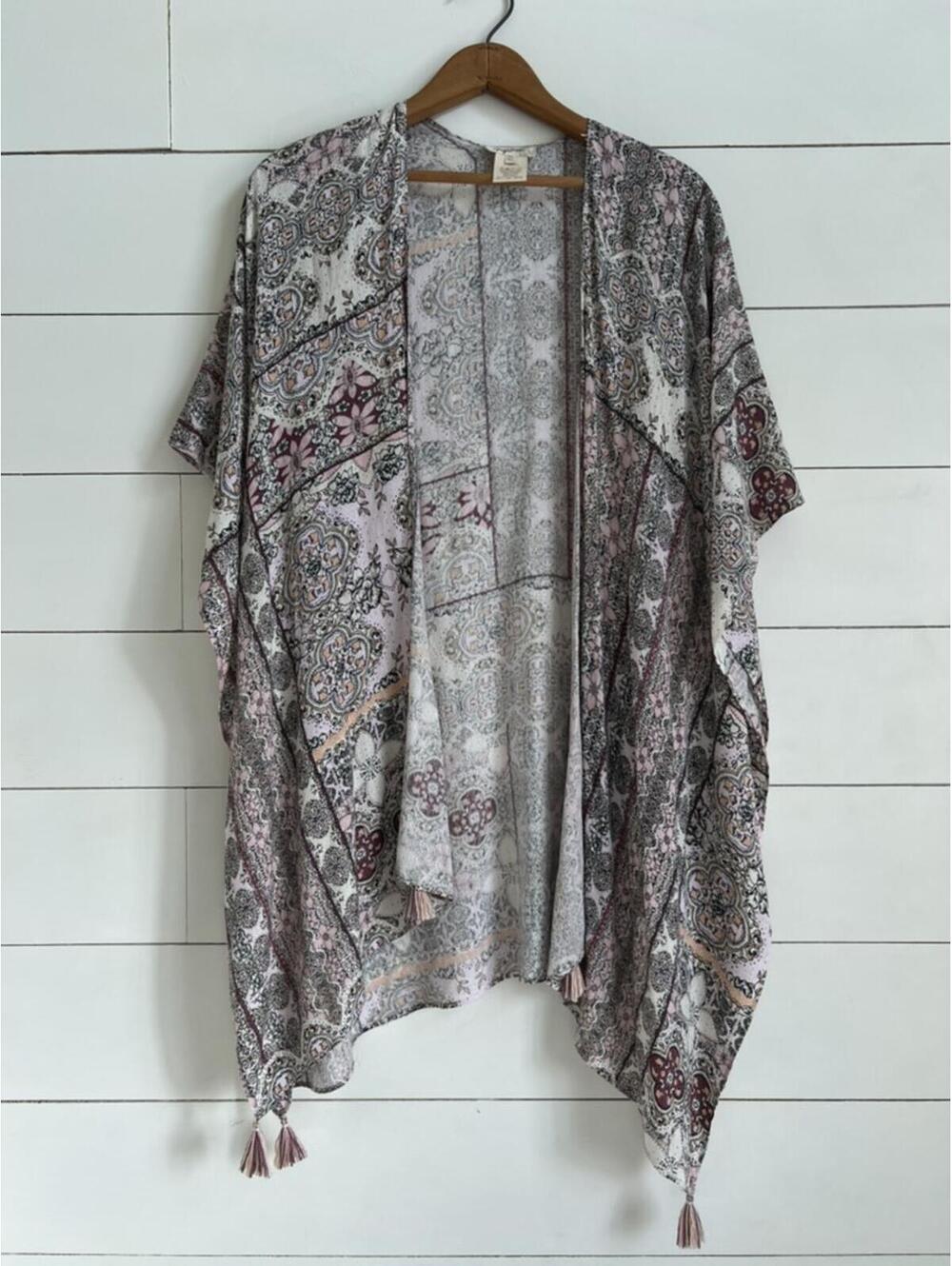 Mystree Kimono With Tassels Women's One Size Boho Lightweight Casual Fairy